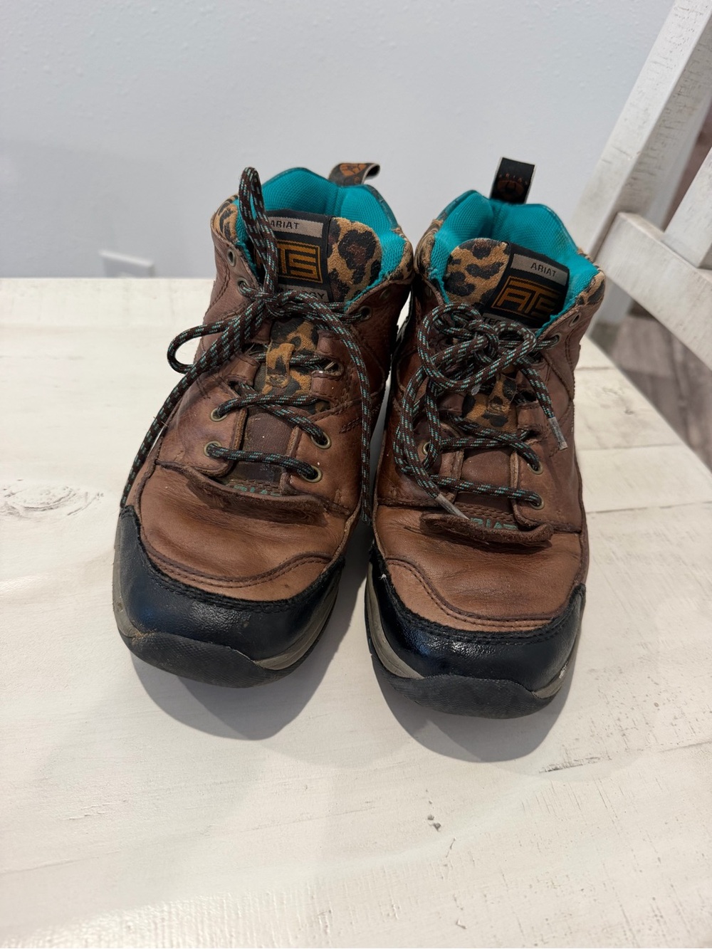Ariat Brown Leather Boots with Teal Lining and Black Toe
